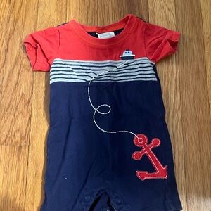 First Impressions Red and Navy Baby Romper